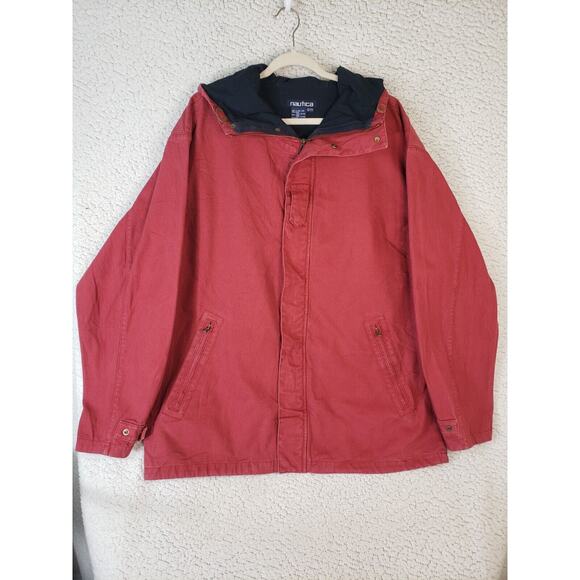 Nautica Jacket Mens XXL Red Lined Full Zip Canvas Coat 2 Button Workwear Outdoor - Picture 1 of 14